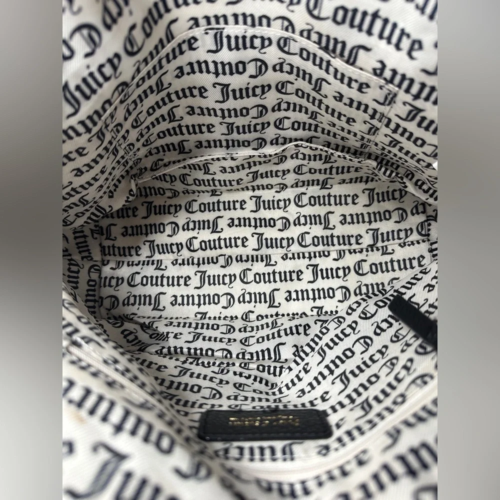 Juicy Couture Black Faux Leather Medium Shoulder Bag Goldtone Chain Strap - Picture 10 of 12